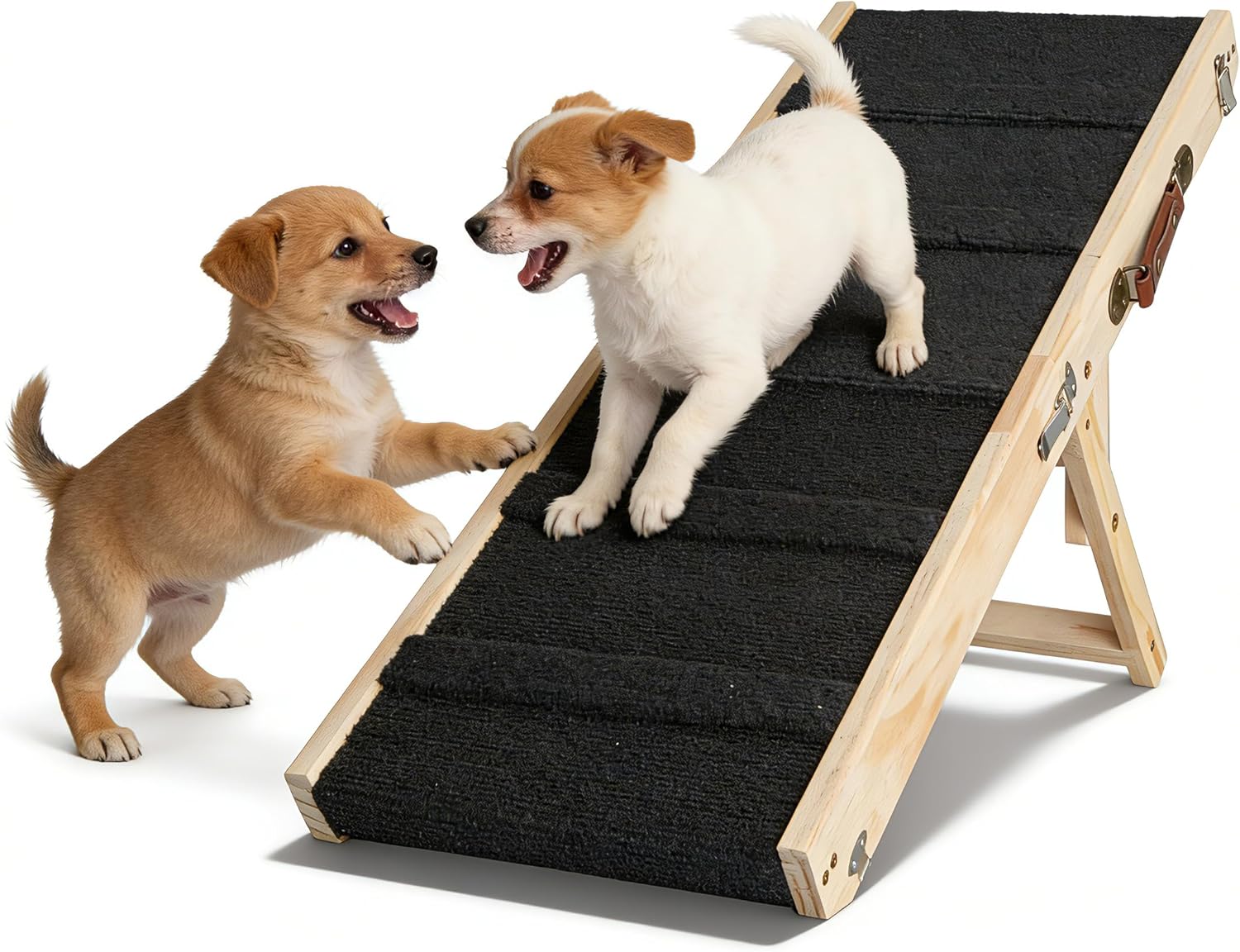 Foldable Height-Adjustable Wooden Pet Ramp – Extended Slope Dog & Cat Ramp for Beds, Sofas, Chairs & Cars, Suitable for Small, Large & Senior Dogs and Cats (Trumpet)