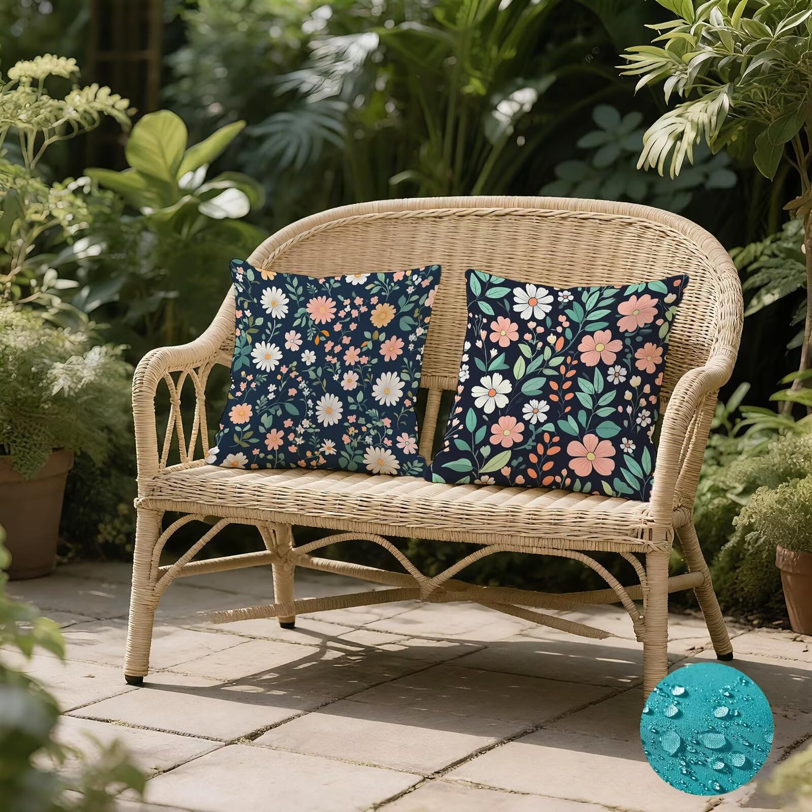Kwiaty Poszewki na poduszki Sofa 80 x 80 Kolorowy zestaw 2 sztuk, Wodoodporna poszewka na poduszkę Niewidoczny zamek Pościel Poszewka na poduszkę, Miękkie Wygodne Oddychające Poszewki na poduszki na