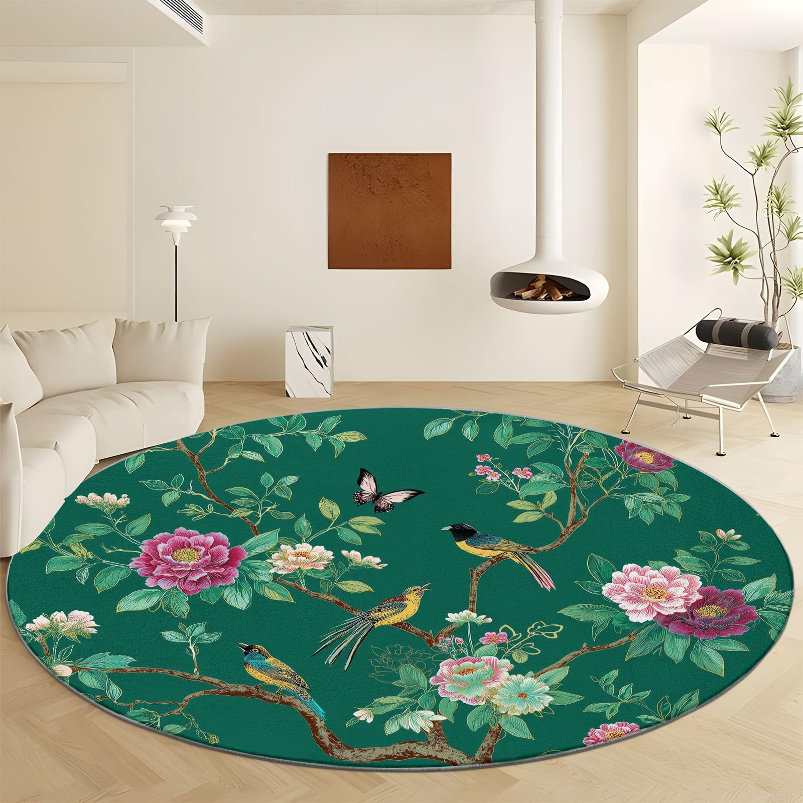 Tapis rond lavable et antiderapant a poils courts pour salon design