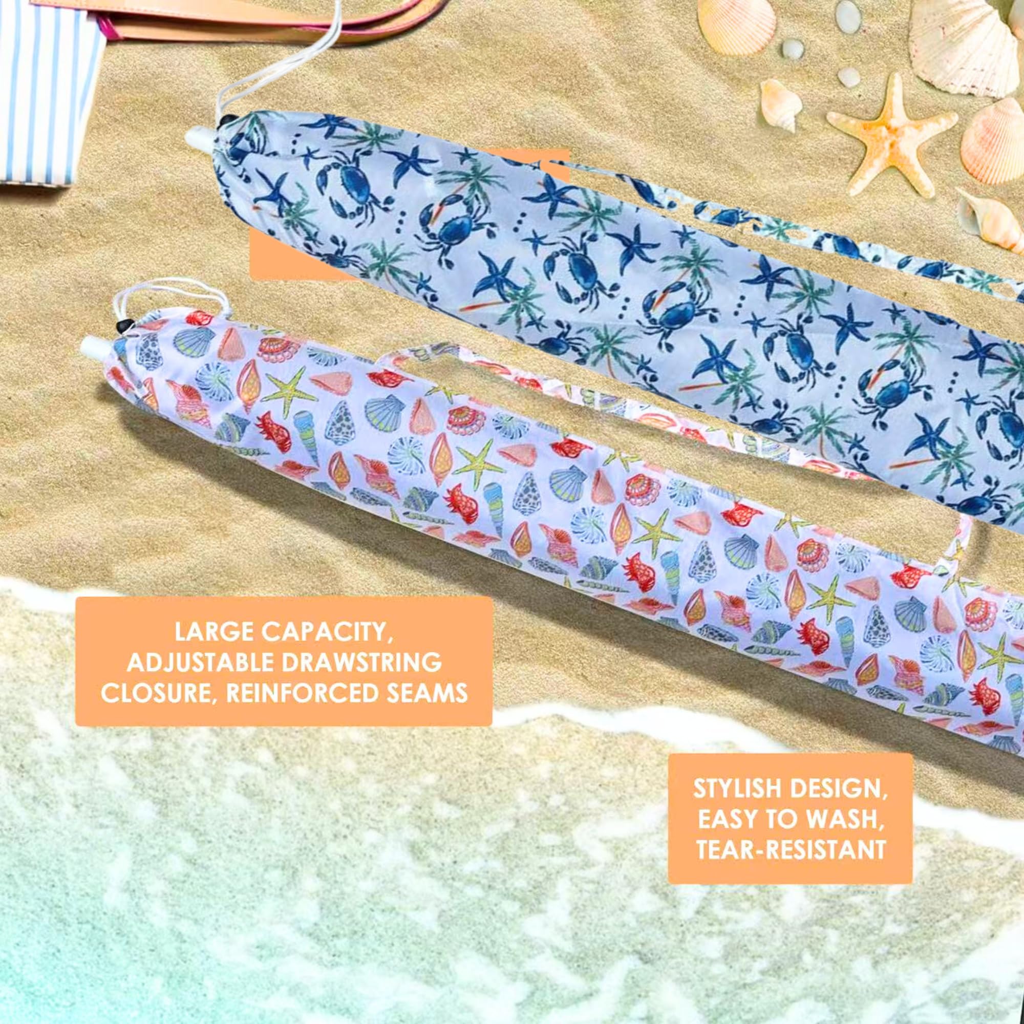 Pokrowiec na parasol plażowy X2 z odpornym uchwytem. Pokrowiec na parasol plażowy z rączką. Akcesorium uzupełniające lub zamienne do parasoli plażowych.
