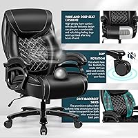 Vista 7 de Silla de oficina grande y alta de 500 libras, silla de escritorio ejecutiva de piel sintética resistente con asiento ancho, soporte lumbar Negro