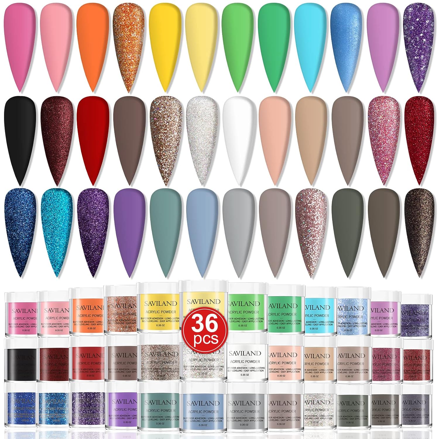 SAVILAND Acrylic Powder Set - 36 Colors for Nail Art