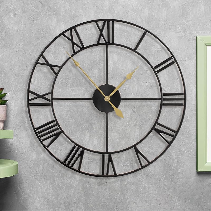 HAITANG 80 cm Nagyméretű Fekete Fali Óra - Modern Fém Kivitel, Római Számlappal, Csendes Járás, Nappali, Hálószoba, Konyha Dekorációhoz