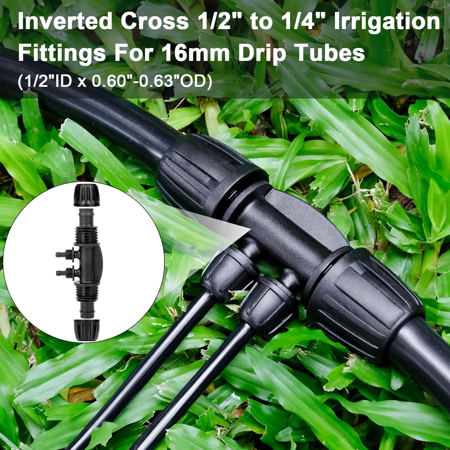 1/2 to 1/4 Drip Irrigation Fittings,20Pcs 4-Ways Barbed Tee 1/2 inch Drip Irrigation Tubing (1/2" ID x0.6-0.63" OD) 16mm to 1/4 inch Irrigation Tube Fitting Anti-Drop Barbed Connectors thumbnail