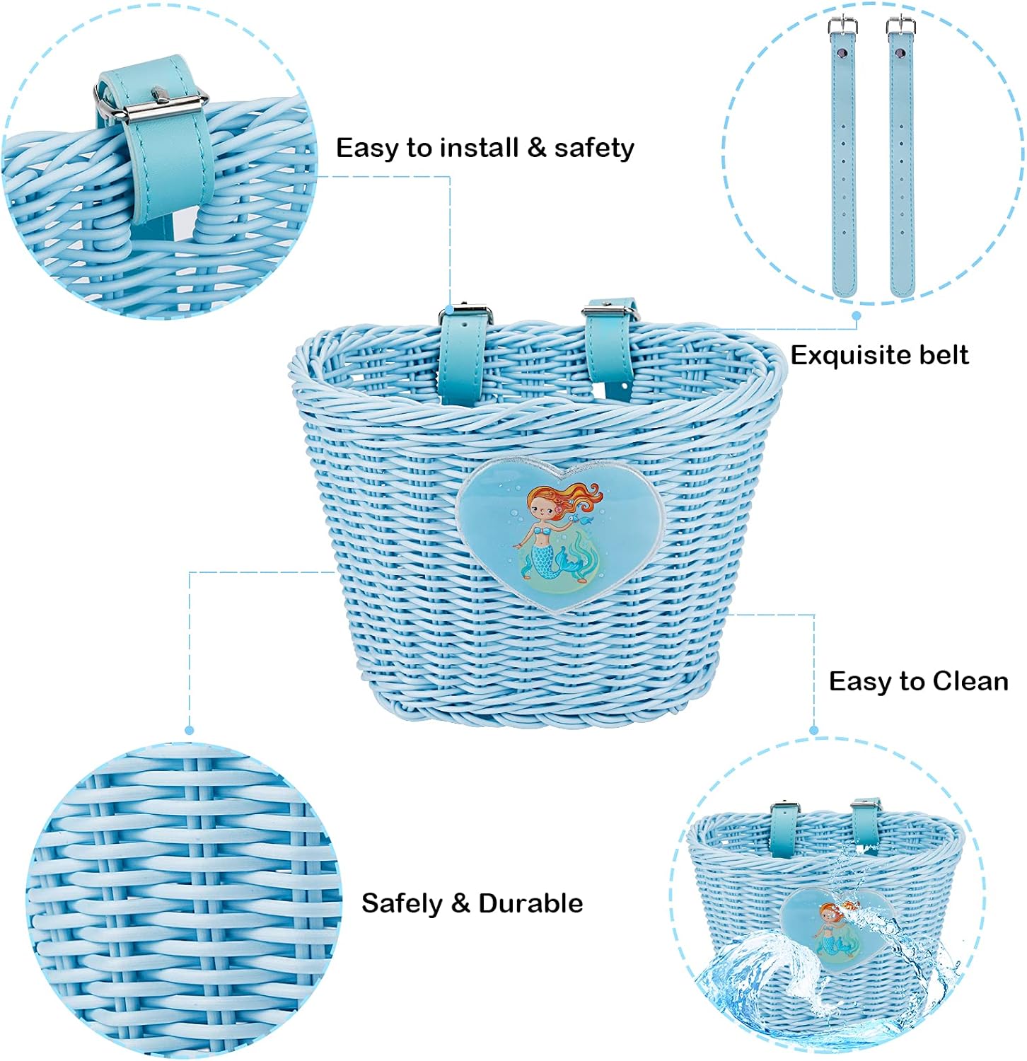 Girls Bike Basket, Hicdaw 135Pcs Kid's Bicycle Basket Streamers Set Unicorn Bicycle Basket with Sunglasses Bicycle Bell Decorations Set Kids Bike Accessories Flower Girl Basket (Blue) : Sports & Outdoors