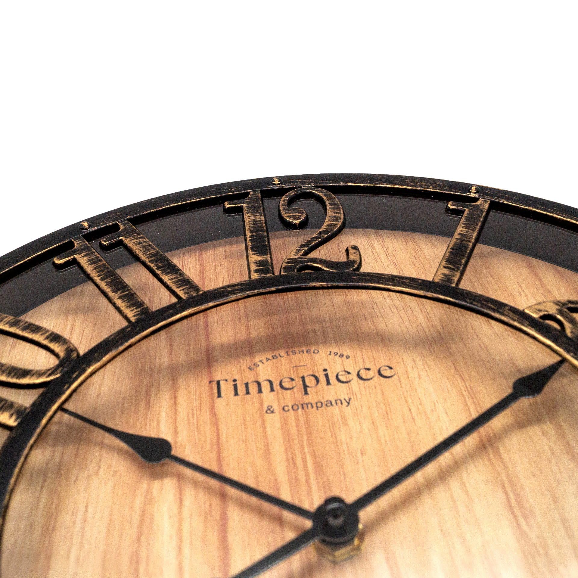 K&L Wall Art gran reloj de pared vintage de estilo industrial de casa de campo relojes de pared de aspecto madera-metal sin sonido de tictac reloj silencioso (Farmhouse Brown, Ø 50cm)