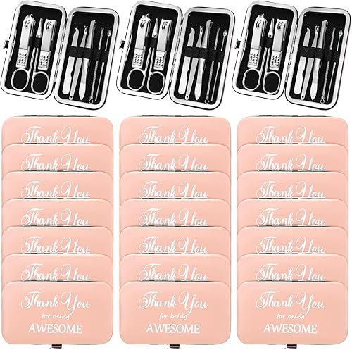 Juego de 24 juegos de manicura, cortaúñas 8 en 1, kit de aseo de uñas de acero inoxidable, regalo de agradecimiento, herramienta profesional de