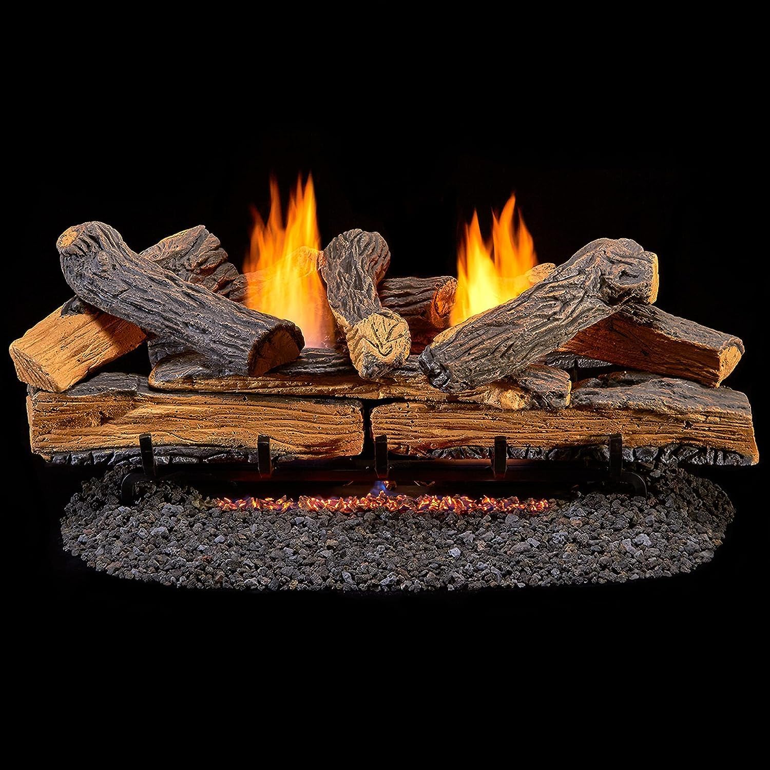 Duluth Forge DLS-30R-1 Dual Fuel Ventless Fireplace Logs Set with Remote Control, Use with Natural Gas or Liquid Propane, 33000 BTU, Split Red Oak, 30 Inches