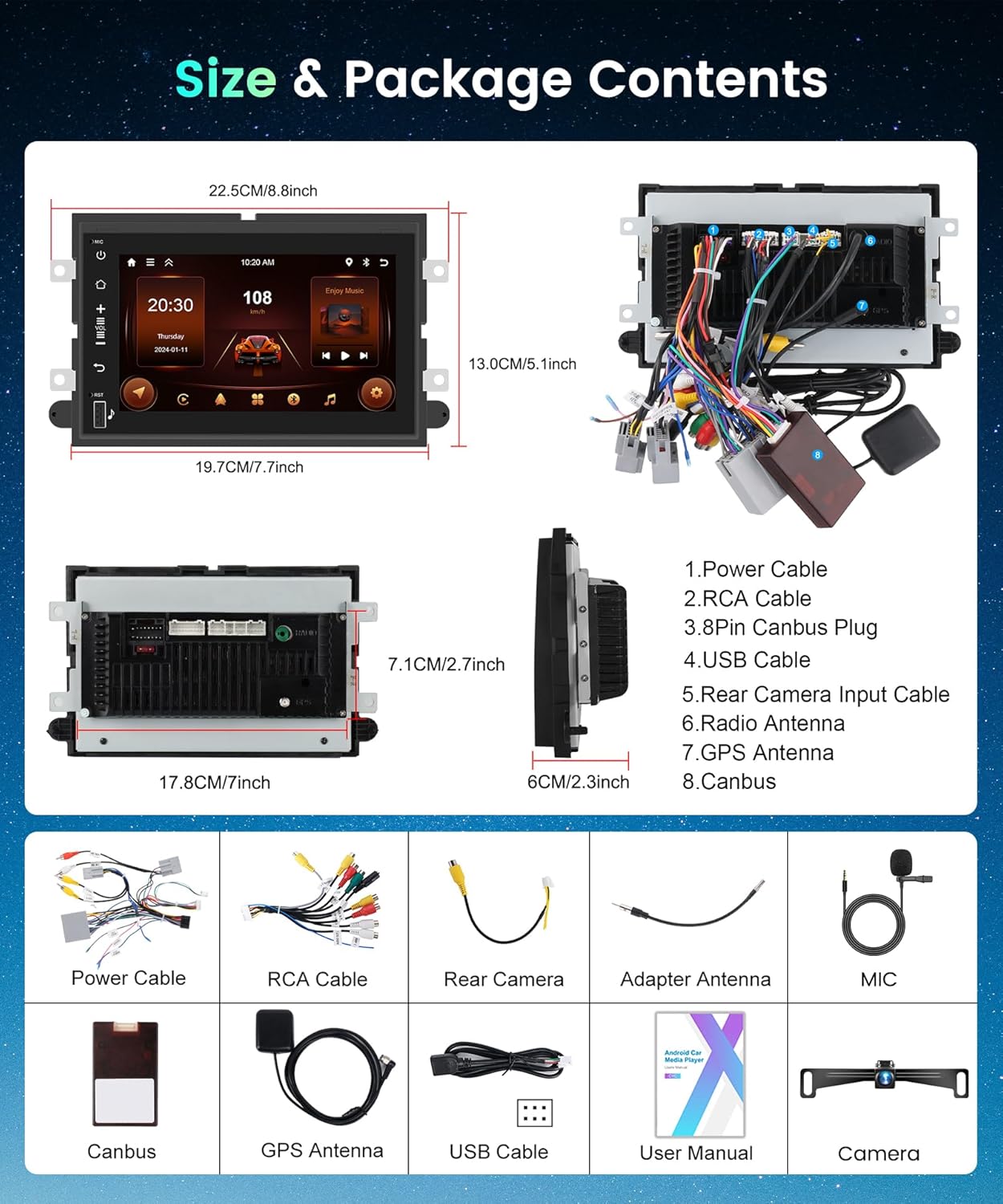 Podofo Car Radio for Ford F150 F250 F350 Fusion Taurus Edge Explorer Car Stereo with 7'' 1080P Touchscreen License Plate Backup Camera Wireless Carplay Android Auto Bluetooth WiFi 16EQ GPS FM/RDS