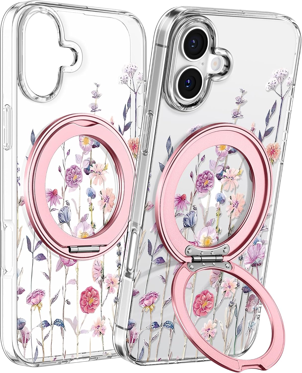 Loheckle Clear Case for iPhone 17 with Stand, Purple Flower