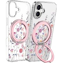 Loheckle for iPhone 17 Case with Stand- Compatible with MagSafe Women Girls Cute Clear Girly Aesthetic Unique Design Soft TPU Magnetic Ring Phone Cover for Apple 17, Purple Flower