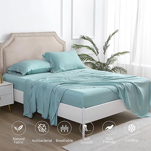 Miniatura 3 de Lyocell - Juego de sábanas de tamaño Queen, rayón derivado del bambú, bolsillo profundo de hasta 16 pulgadas, 4 piezas suaves y sedosas,