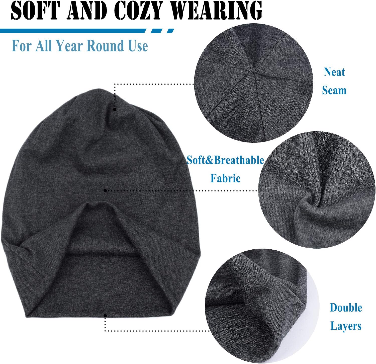 ELLEWIN Cotton Slouchy Beanie Hip-Hop Soft Lightweight Running Beanie Adult Skull Hats Cap for Men Women - Image 3