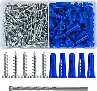qiwuhai 200pcs Blue Conical Drywall Anchors & #10 Self-Tapping Screws Kit with Drill Bit for Concrete, Plasterboard, Wood Walls
