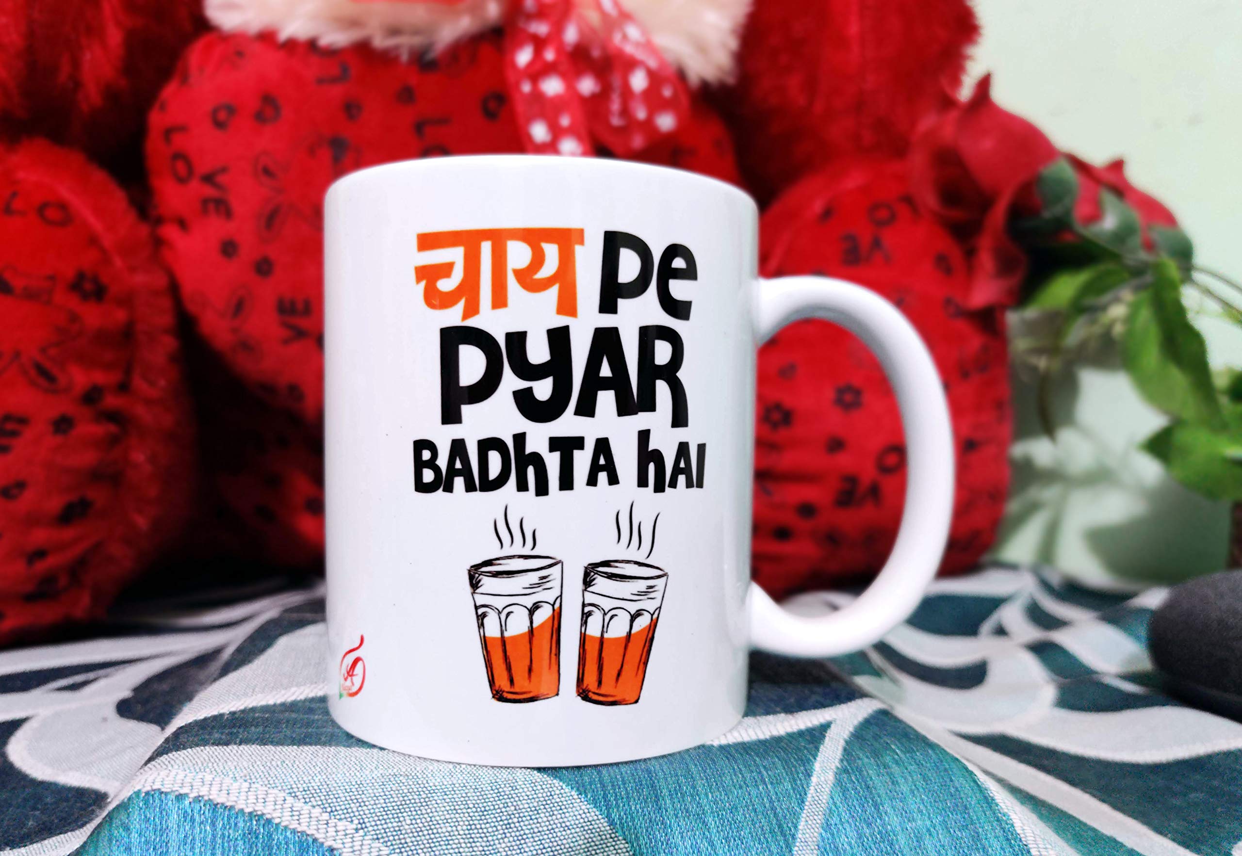 Alexus Chai Pe Pyar Badhta Hai Ceramic Coffee Mug Slogan Quote Printed Ceramic Coffee & Tea Mug, Cup Best Gifts for Wedding/Anniversary/Couple/Marriage/Birthday/Return Gift -(350 ML) - White