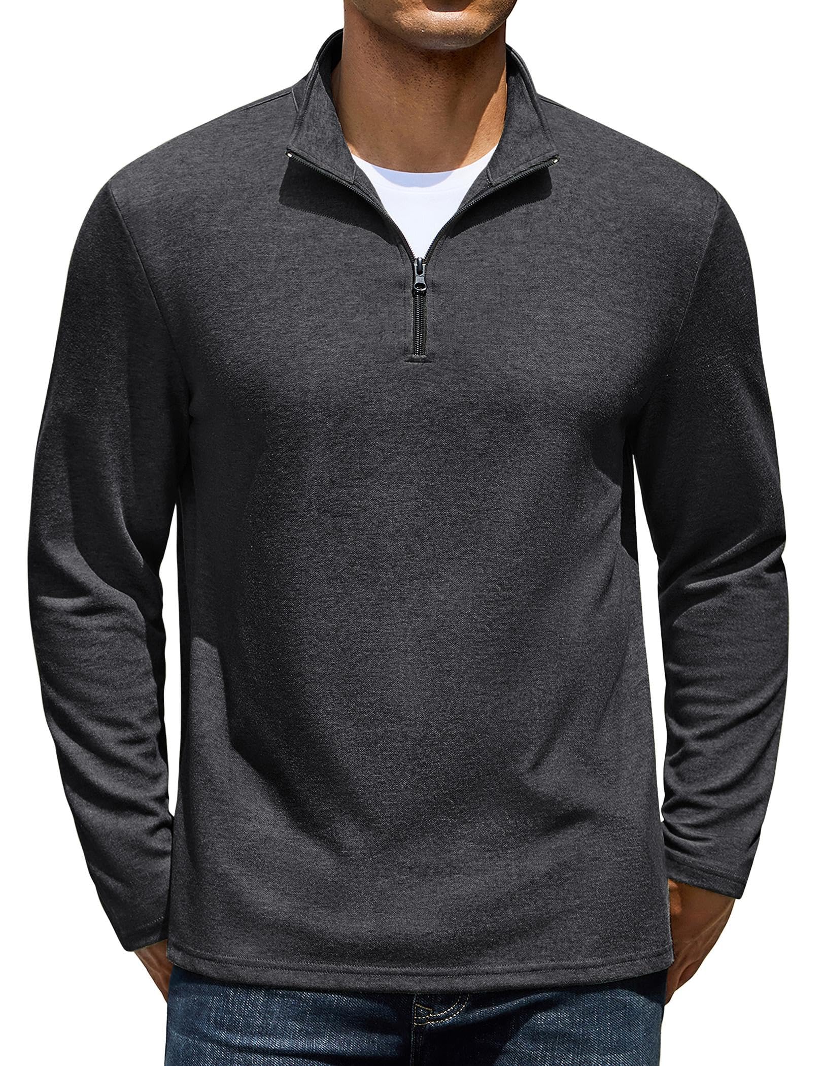 COOFANDY Quarter Zip Pullover Men Lightweight Mock Neck Sweatshirt Cotton Long Sleeve Casual Sweater