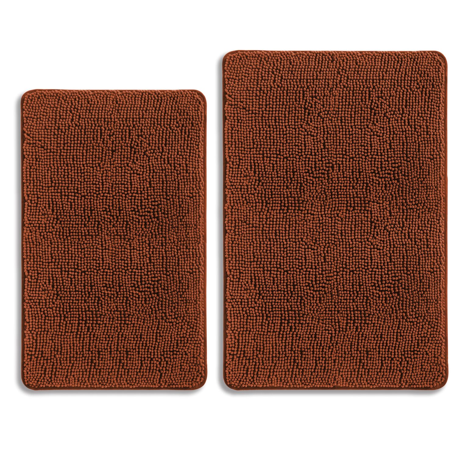 PureSwan Rust Bathroom Rugs Sets 2 Piece – Absorbent and Washable Bath Mat, Non-Slip, Thick Soft Chenille Bath Rugs for Bathroom Floor, Shower, Sink - 20" x 32"+24" x 36"