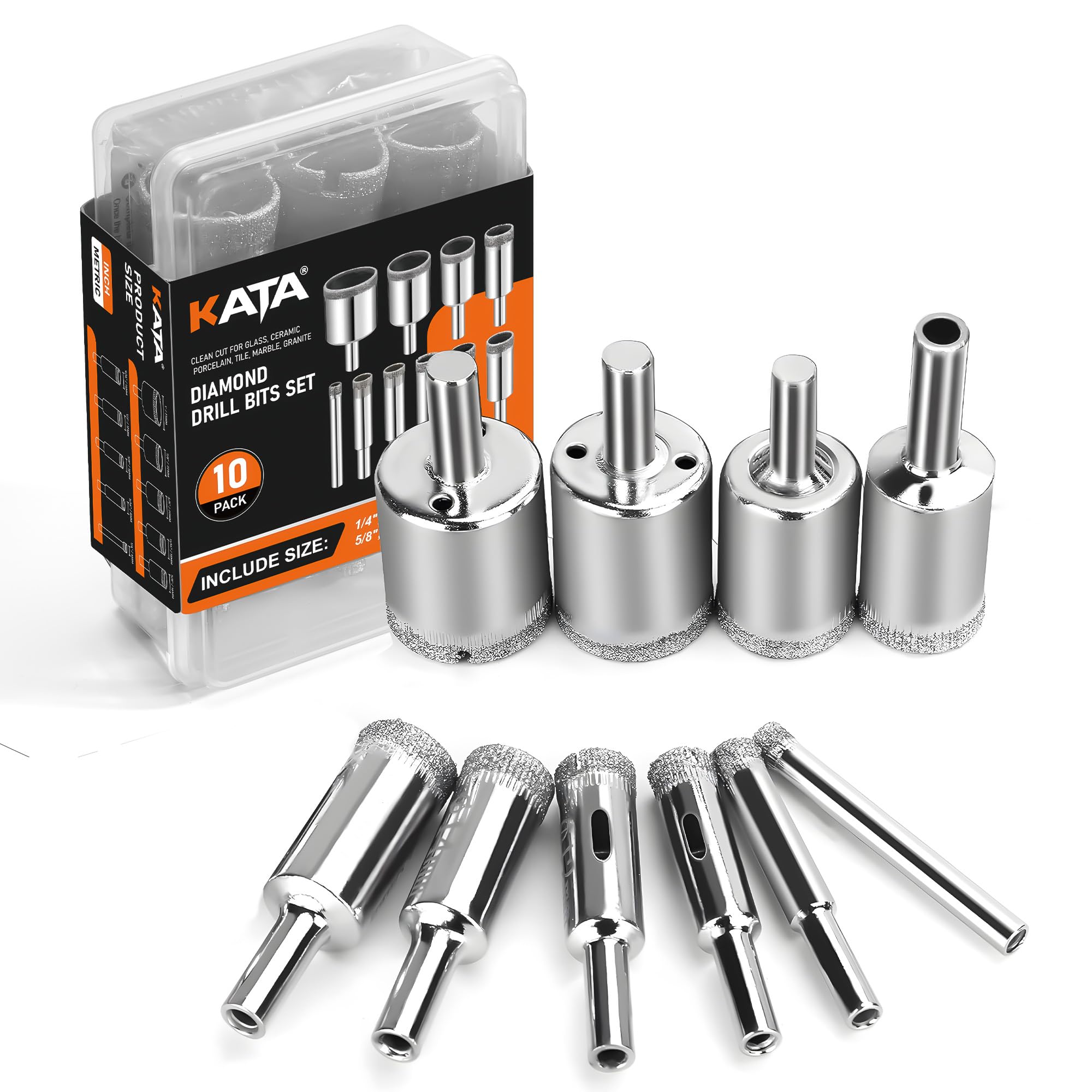KATA Diamond Hole Saw Kit: 10PCS Diamond Tile Drill Bits for Glass Bottles