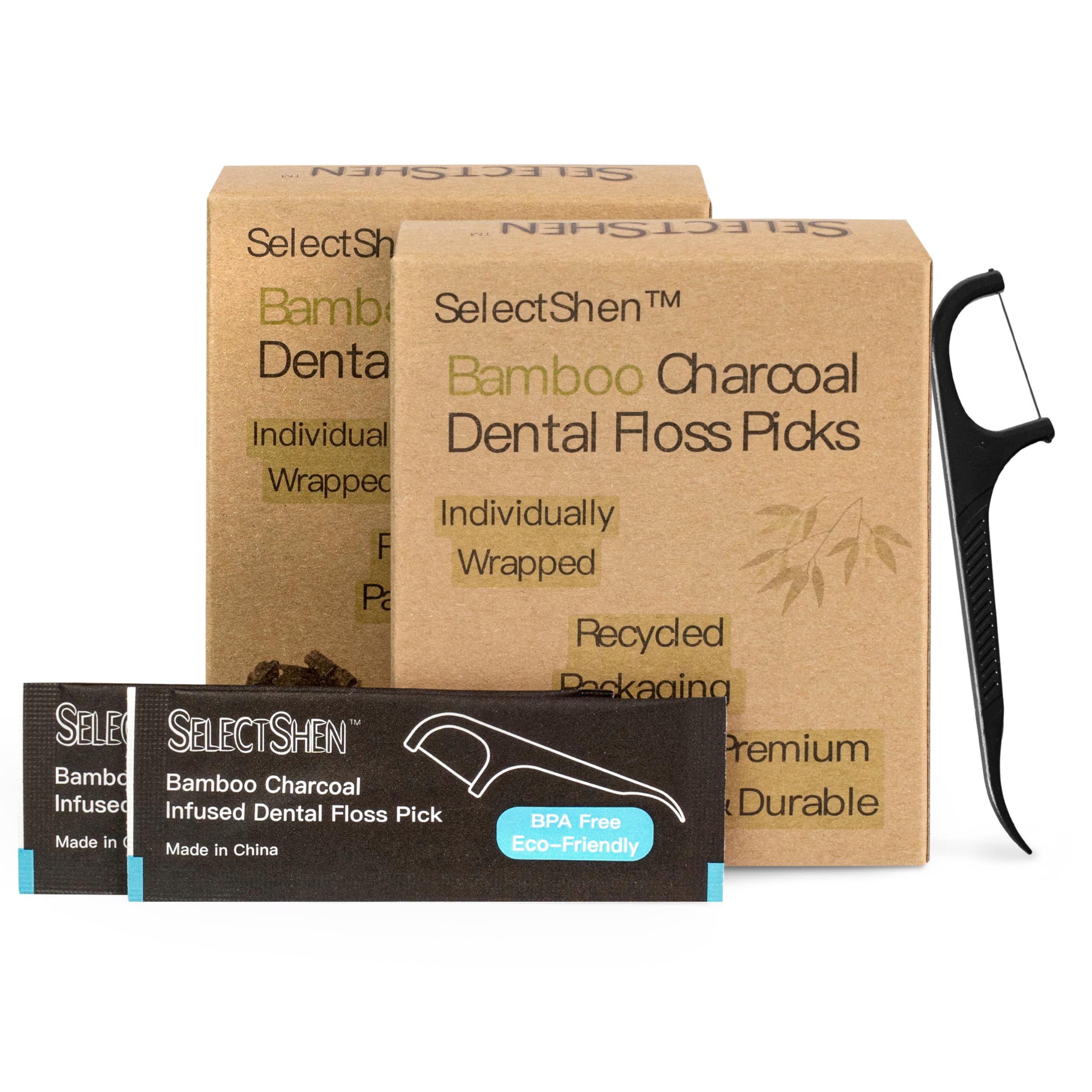 Dental Floss Picks-100 Count Individually Wrapped Strong Charcoal Floss for Tight Teeth Gum Health Plaque Removal Travel Daily