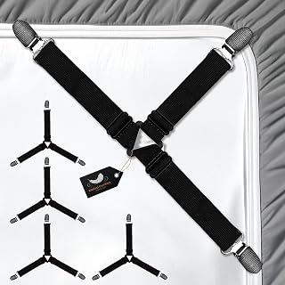 Bed Sheet Straps and Grippers – 4PCS Adjustable Elastic Fasteners with Strong Parts, Durable Clips and Corner Tighteners – Hold Sheets in Place on Any Mattress – Easy Install, Wrinkle-Free Bedding