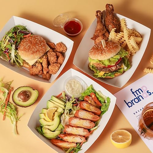 Miniatura 6 de Fit Meal Prep Paquete de 125 bandejas de papel de 5 libras para alimentos desechables de alta resistencia, barcos de alimentos desechables, para