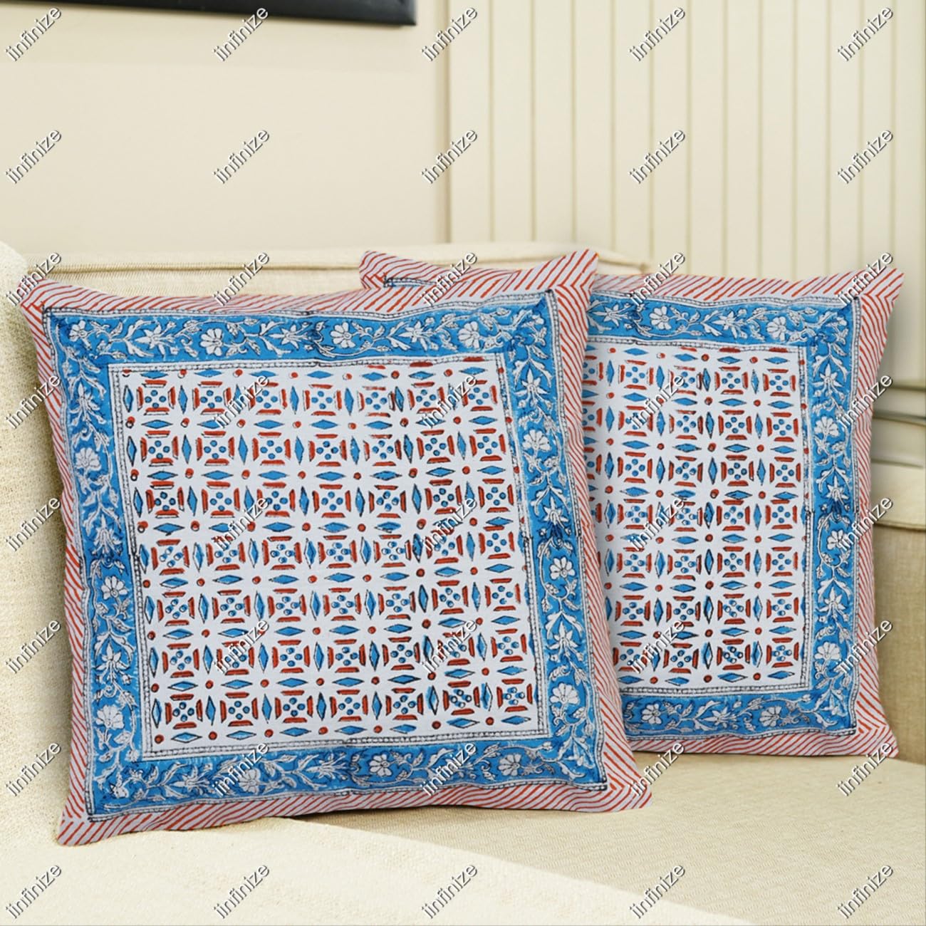 Housse de coussin ethnique en coton 40x40 cm imprimée bloc lot de 2