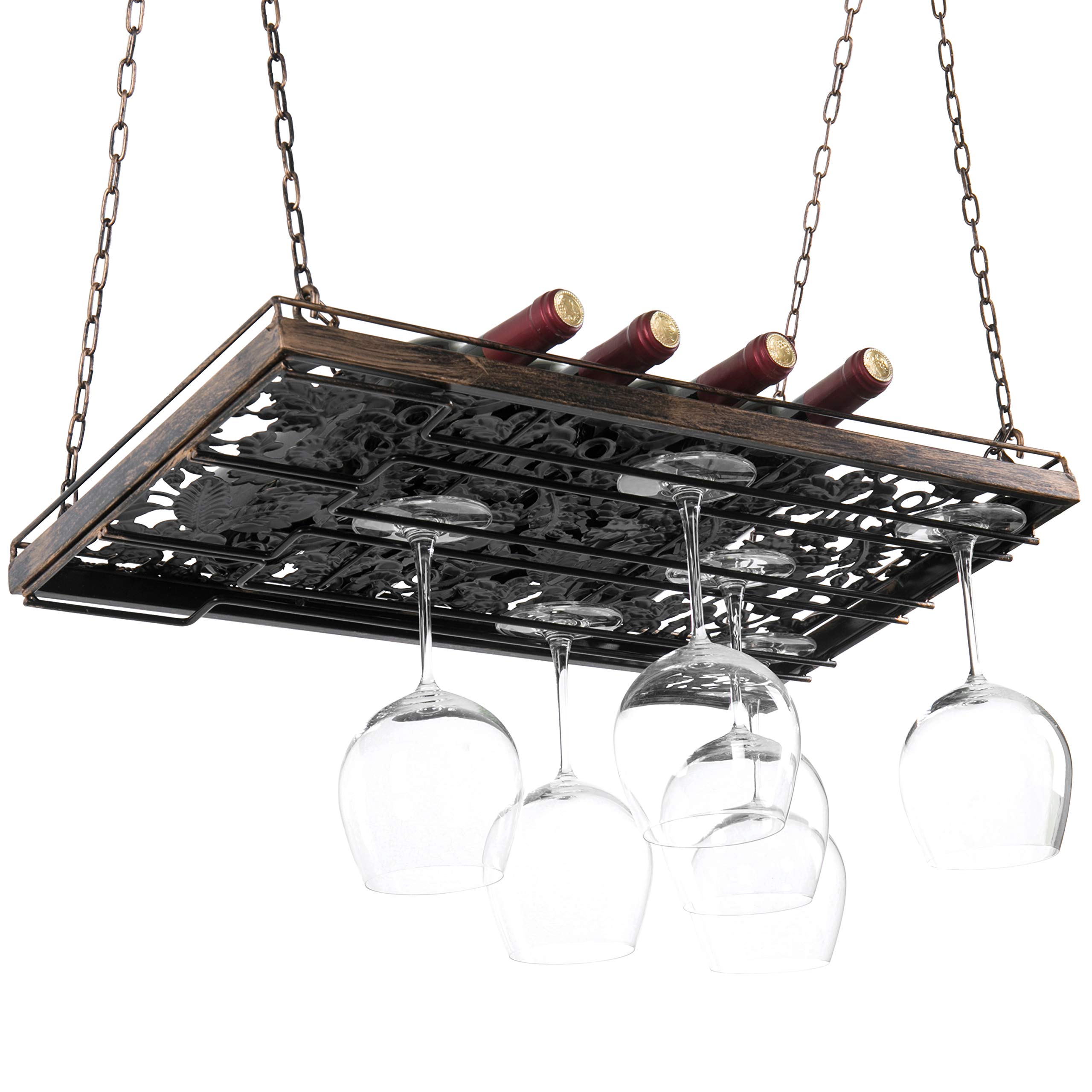 Buy MyGift Bronze Metal Hanging Wine Glass Holder Rack Ceiling Mounted