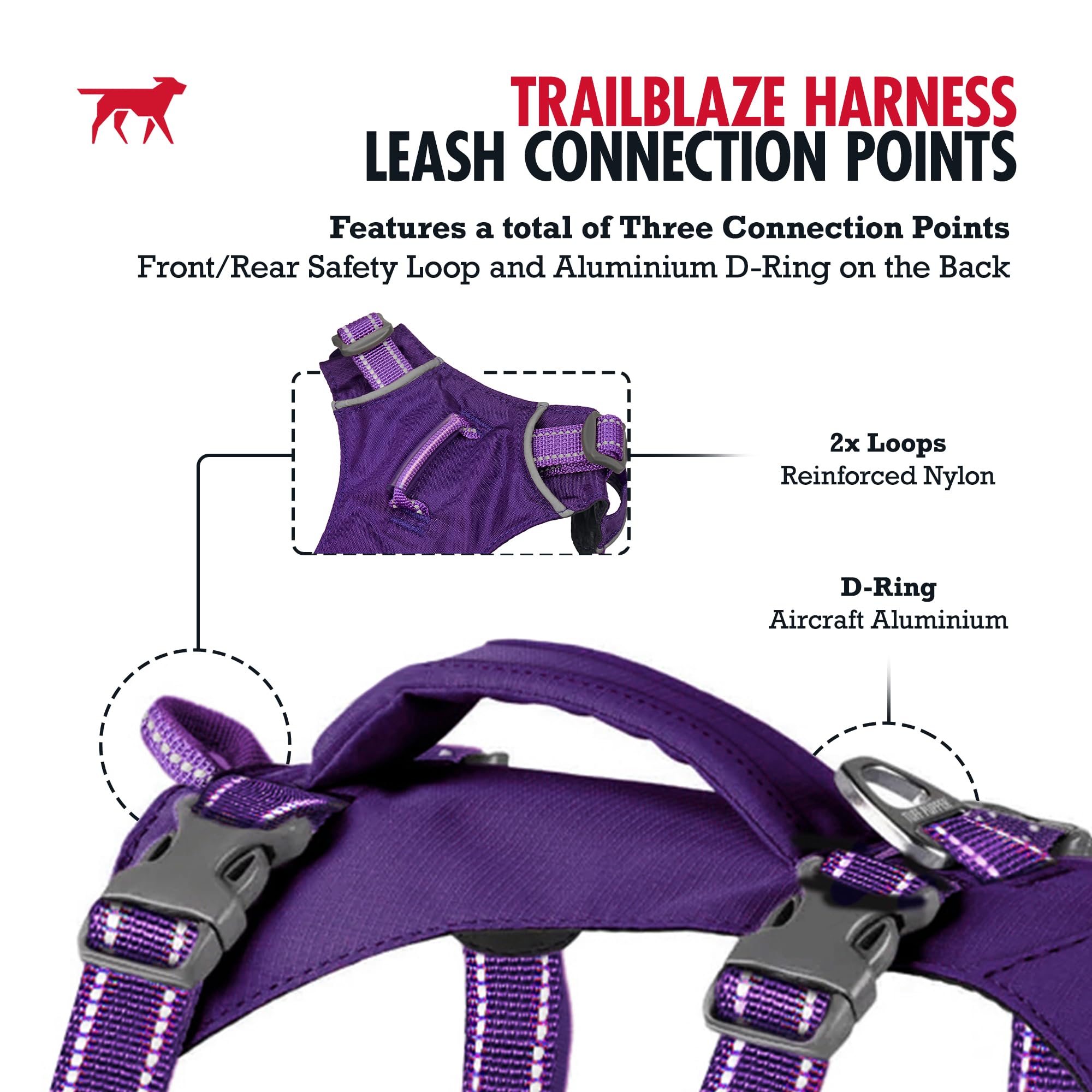 Tuff Pupper TrailBlaze - Arnés para perro, ligero, ajustable, sin tirones, equipo multifuncional para mascotas, resistente, duradero, transpirable, ajuste cómodo y seguro, arnés de seguridad de manejo