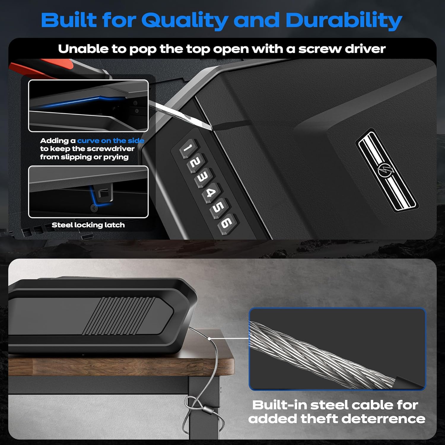 Gun Safe with LCD Display, ≤0.1s Quick Access Handgun Safe for 2-4 Pistols, Hand Gun Lock Box with Fingerprint | Keypad | and Keys for Home Drawer Bedside Nightstand - Image 3