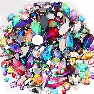 Mezcla de 1400 piezas de diamantes de imitación de color AB con parte trasera plana, diamantes de imitación de formas surtidas para manualidades, gemas de arte facial para manualidades, piedras
