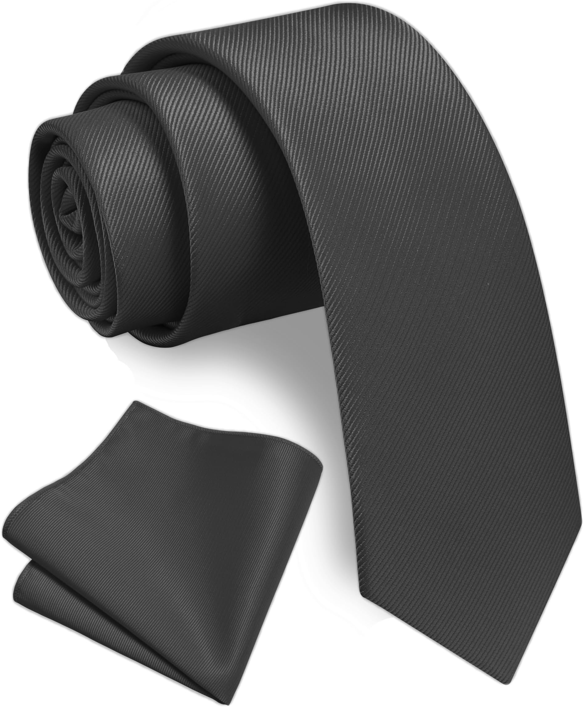 2.4" Slim Necktie and Handkerchief Set For Men Solid Skinny Tie Set