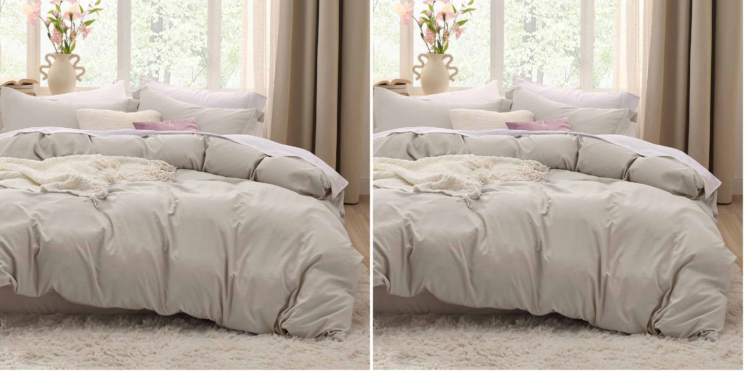 Bedsure Duvet Cover Queen Size - 3 Pieces Prewashed Extra Soft Bedding Set, Includes 1 Duvet Cover 90x90 Inches with Zipper Closure &amp; 2 Pillow Shams, Linen, Comforter Not Included (Pack of 2)