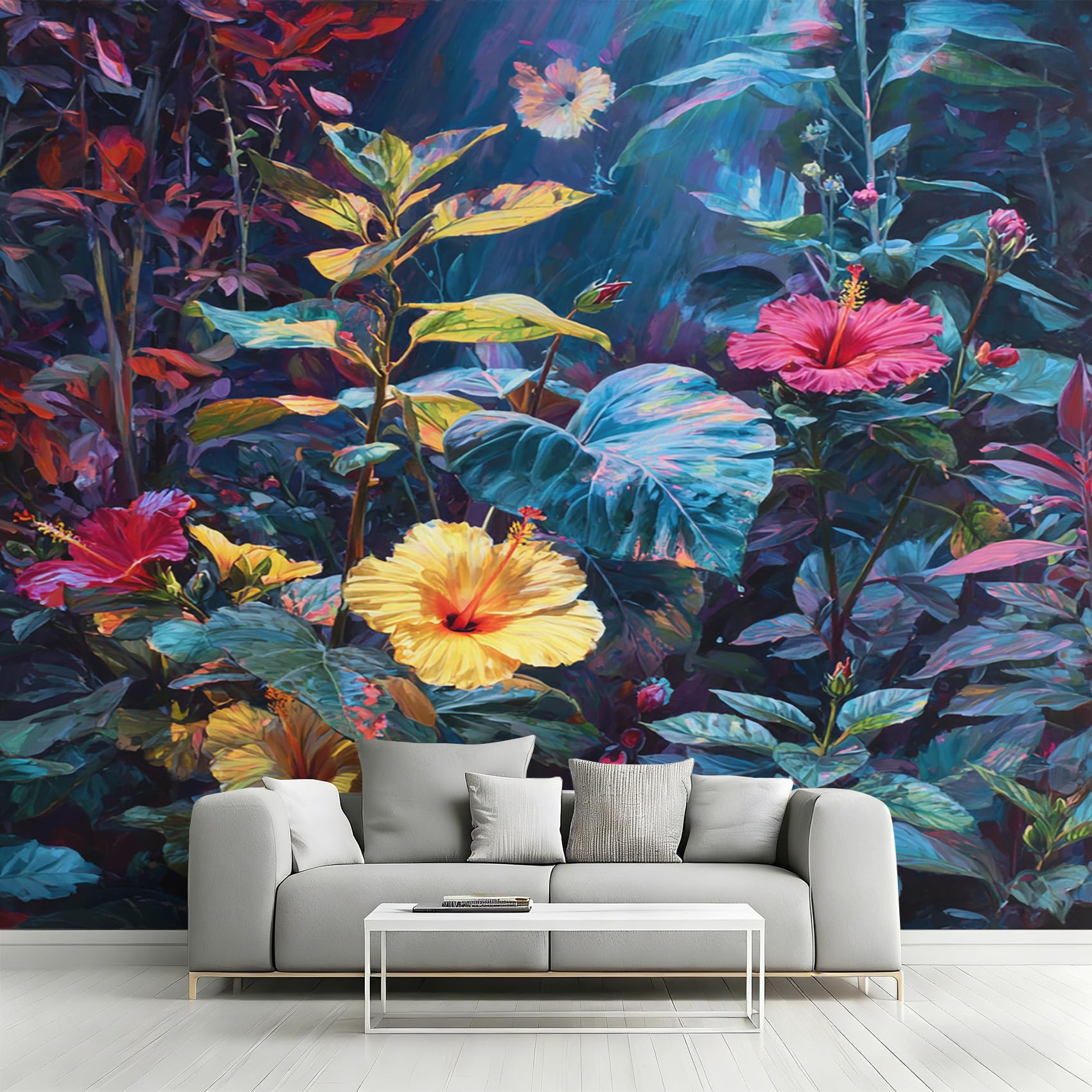Fresque murale intissée hibiscus de qualité supérieure pour grand mur