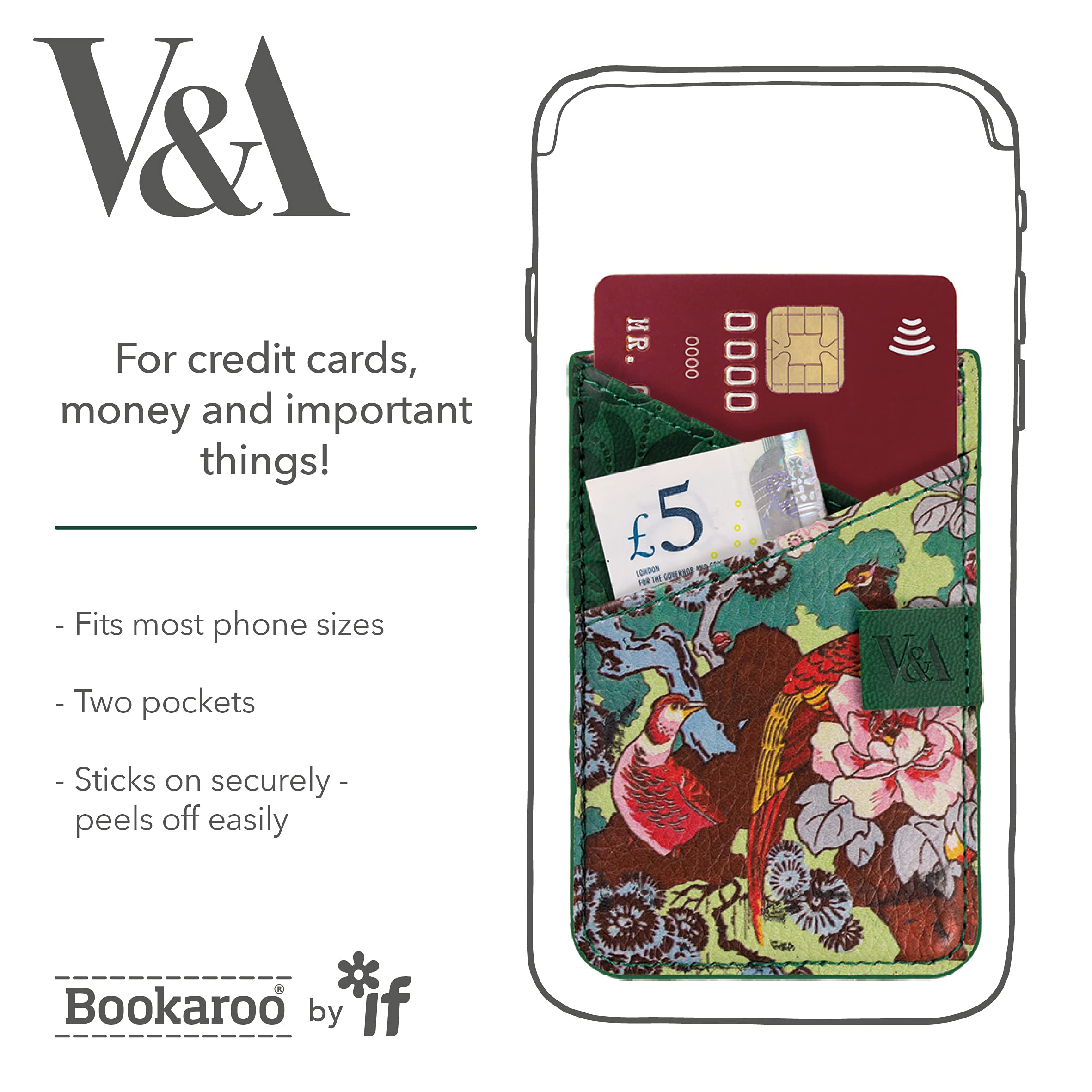 IF V & A Bookaroo Phone Pocket Sundour Pheasant, Green - Image 2