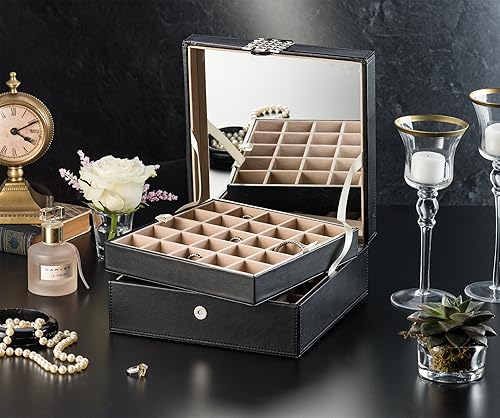 Miniatura 2 de Caja organizadora clásica con 50 compartimientos para joyería para aretes anillos brazaletes o collares