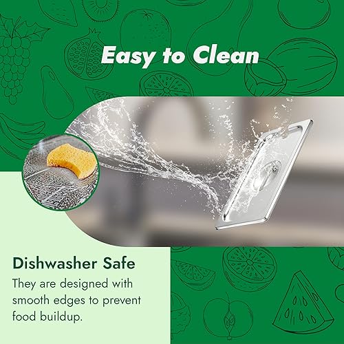 Miniatura 30 de HECMAC Paquete de 6 tapas de sartén de hotel de tamaño completo, acero inoxidable, tapa de sartén de alimentos con asa, calibre 23