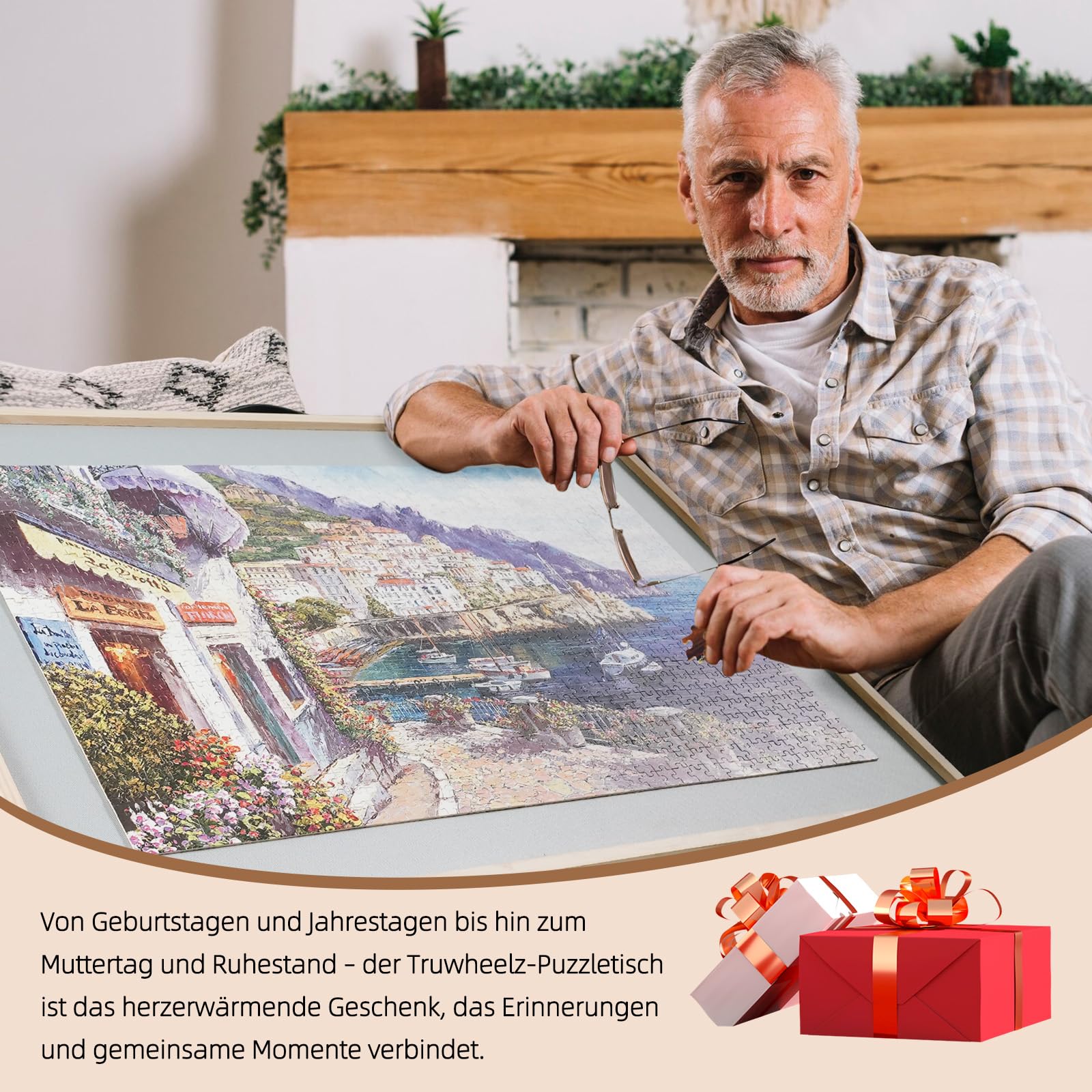1500 elementów, 2 w 1, nachylona i obracana deska do puzzli dla dorosłych, drewniane biurko z 4 szufladami, 84,3 x 62,3 cm, przenośna deska z Lazy Susan i pokrywą