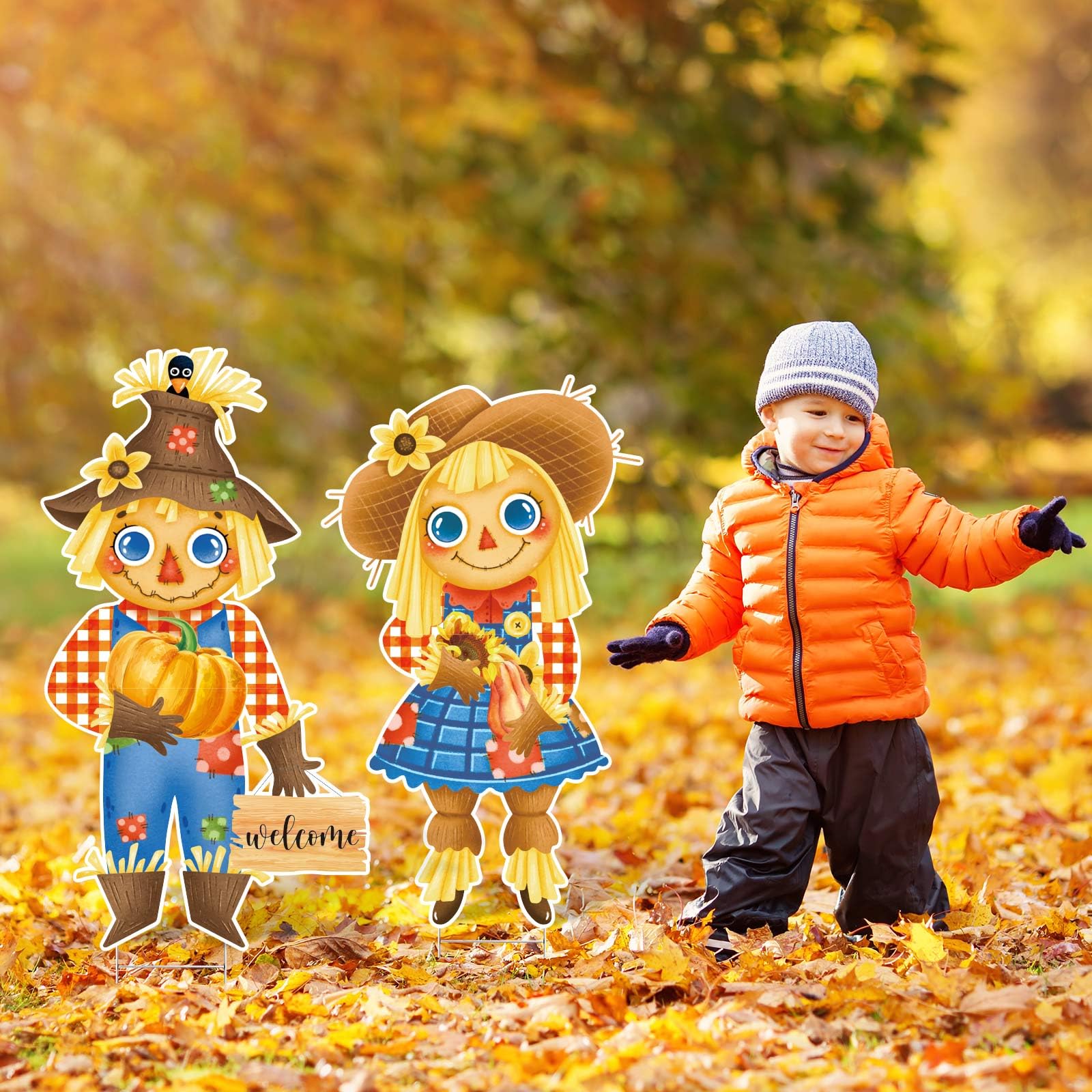 Sintuff Herbst Hofschilder, 4 Stück – 80 X 30 Cm, Outdoor-Deko Für Thanksgiving, Mit Heringen, Aus PP-Kunststoff