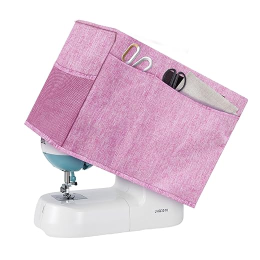Boczif Sewing Machine Cover, Protective Cover with Essentials Storage Pockets and Side Handle, Sewing Machine Cover Dust Cover Compatible with Most Standard Singer Brother Machines and Accessories(Pink)