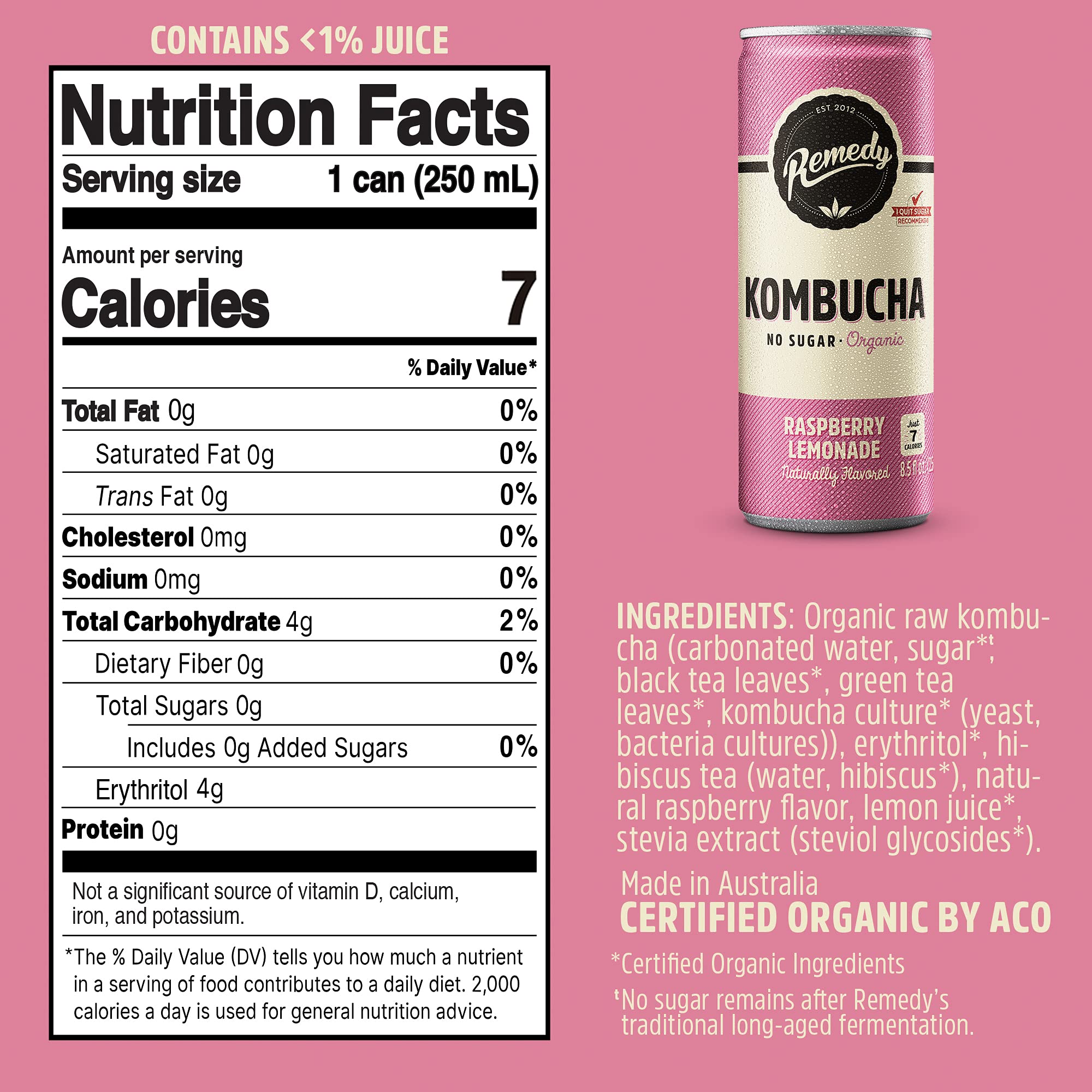 Remedy Kombucha Tea Organic Drink Sugar Free, Keto, Vegan & Gluten