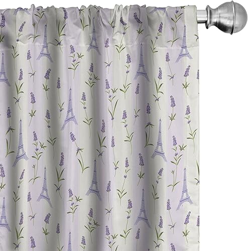 Miniatura 18 de Ambesonne - Cortinas a cuadros marrones, impresión azul asociada con cuadrados y rayas en un diseño geométrico, tratamientos de ventana, juego de 2