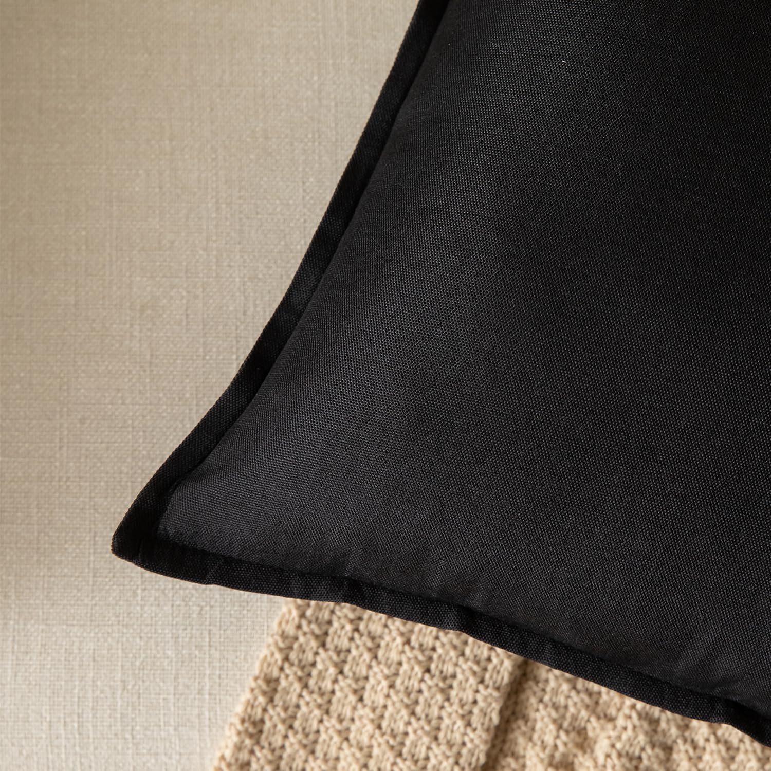 YAERTUN Pack of 2 Decorative Linen Soild Cushion Covers Farmhouse Neutral Throw Pillow Cases for Chair Couch Sofa Bedroom Living Room Home Decor 24 x 24 Inch 60x60 cm Black - Image 2