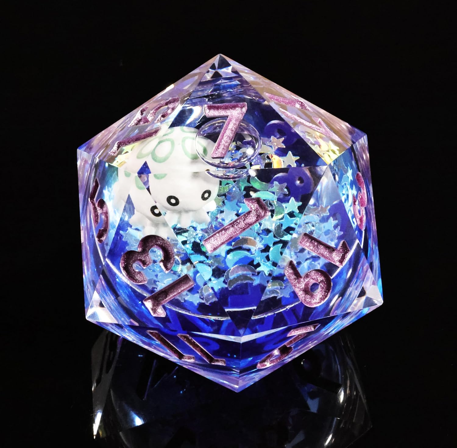 Mini Planet 50mm Chonk D20 Liquid Core Resin Handmade Sharp Edge Role Playing Game Polyhedral Dice Aqua Jellyfish