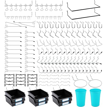 Pegboard Hooks, with Bins, Peg Locks, for Organizing Various Tools, 204 PCS, 80 of Which are Locks