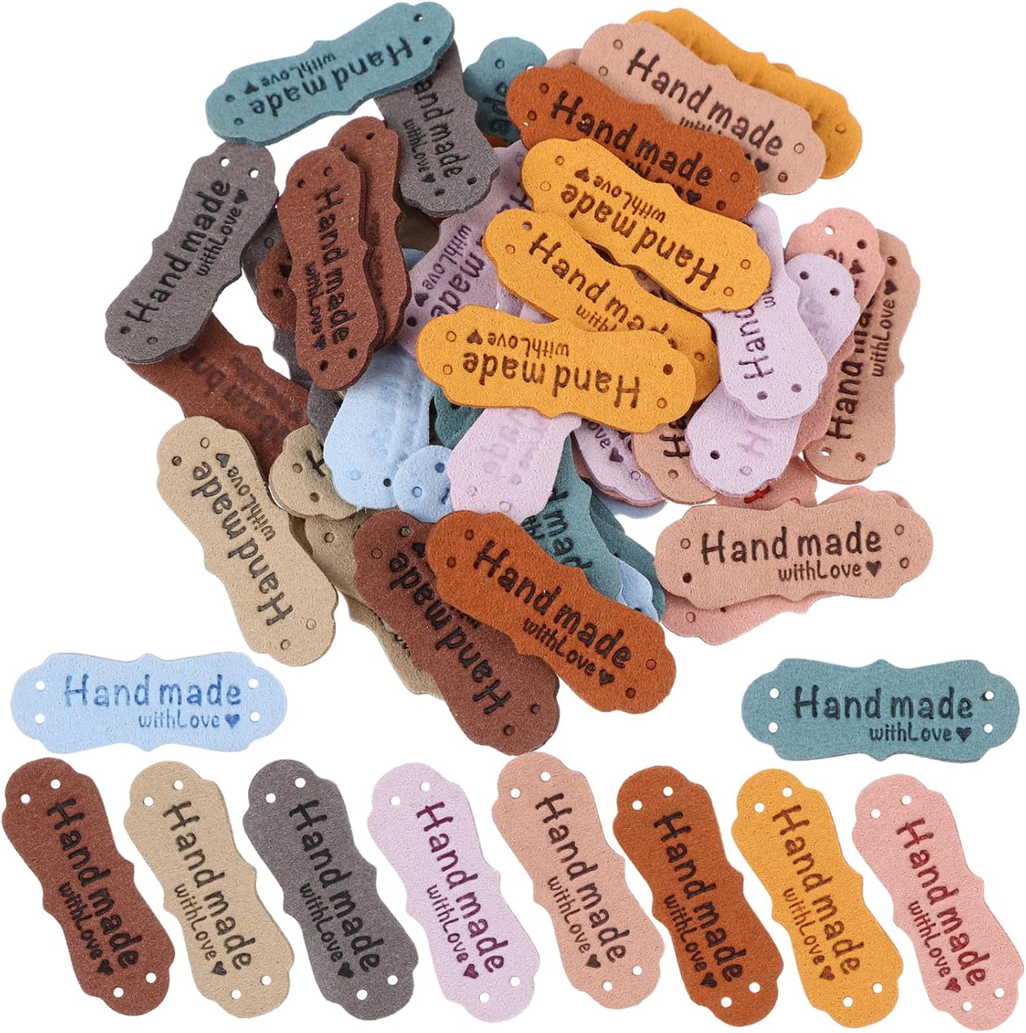 NOLITOY 50 Pcs Handmade Leather Labels PU Leather Tags Handmade Embossed Crochet Tags with Holes for DIY Crafts Knitting Sewing Hats Purses Clothing