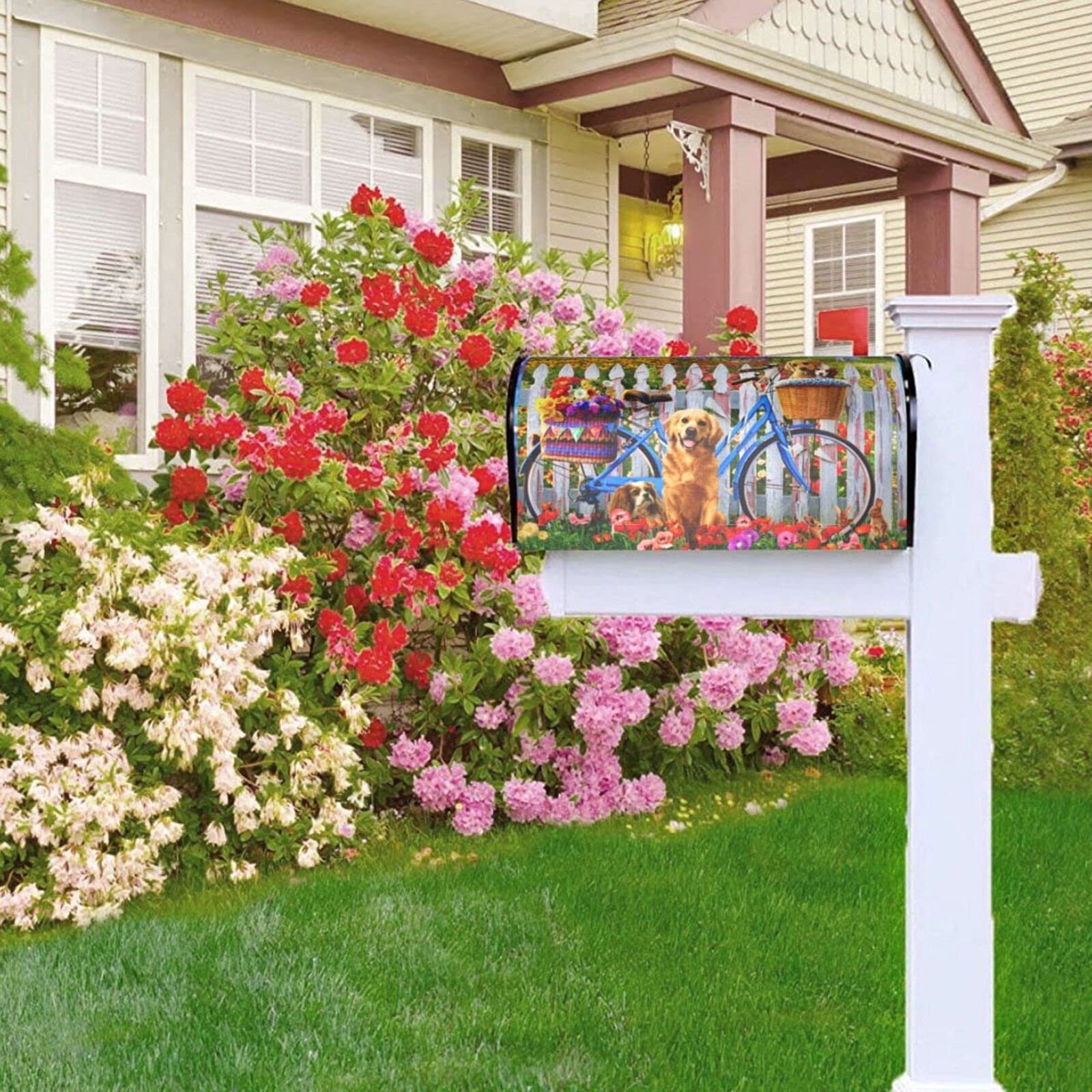 Perinsto Magnetic Mailbox Cover - Waterproof Oxford Cloth With Dog & Flowers Design (21x18") - View #8