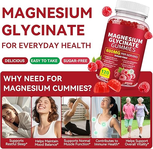 Miniatura 2 de Gomitas de glicinato de magnesio de 600 mg para adultos, apoya la relajación, glicinato de magnesio masticable, sin OMG, sin azúcar, 120 unidades