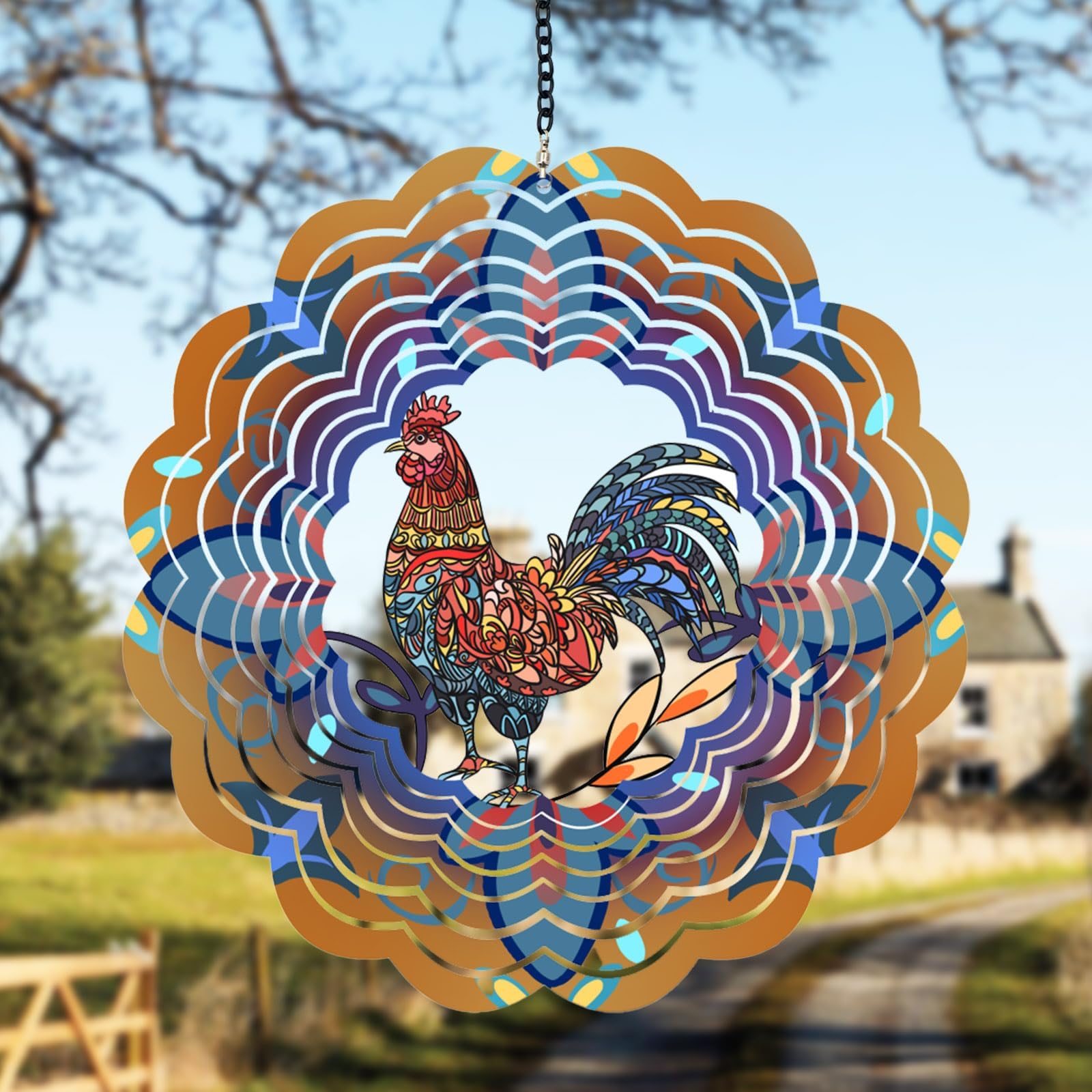 Rooster Metal Wind Spinners - Chicken Gifts Spinner for Women Mom Men Dad Grandpa Husband, Hanging Wind Spinner for Outdoor & Indoor Decorations, 12 inch for Ornament Gifts
