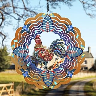 Rooster Metal Wind Spinners - Chicken Gifts for Women Mom Men Dad Grandpa,Hanging Wind Spinner for Outdoor & Indoor Decorations, 12 inch for Ornament Gifts