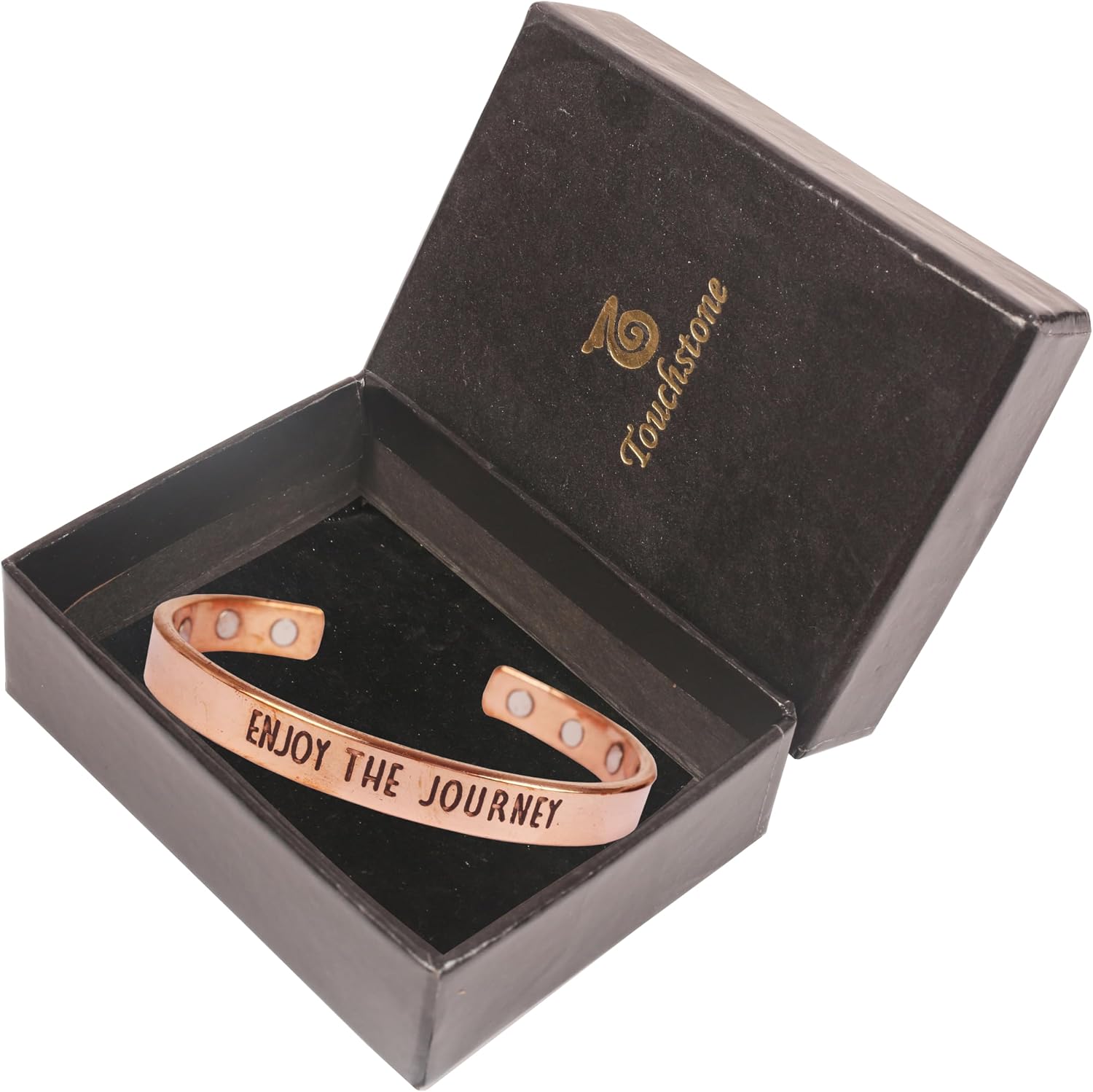 Touchstone Inspirational Copper Engraved Magnetic Bracelets for Women-Personalized Jewelry Gifts for Best Friend/Mom/Daughter/Sister - Adjustable Bracelet in a Gift Box Enjoy The Journey